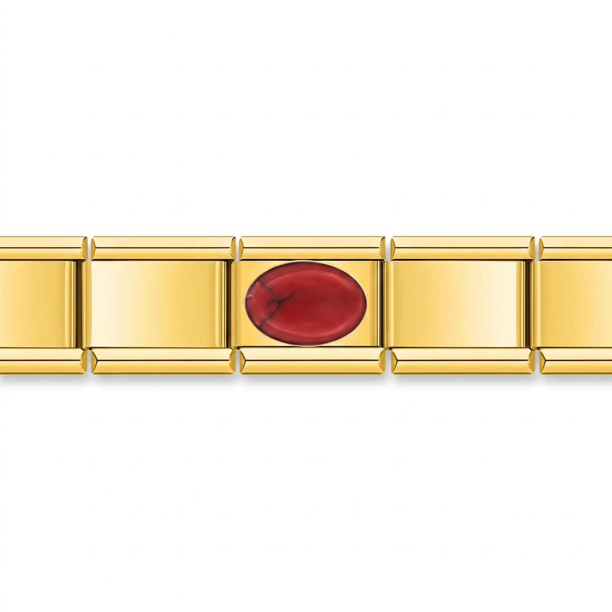 Charm piedra roja intensa en pulsera italiana de eslabones