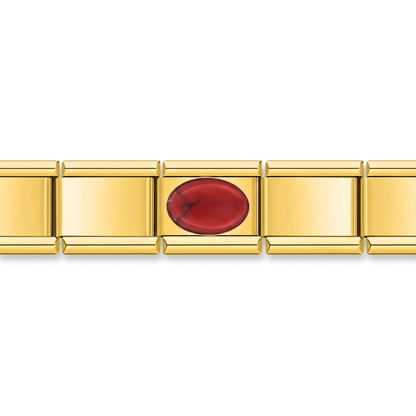 Charm piedra roja intensa en pulsera italiana de eslabones