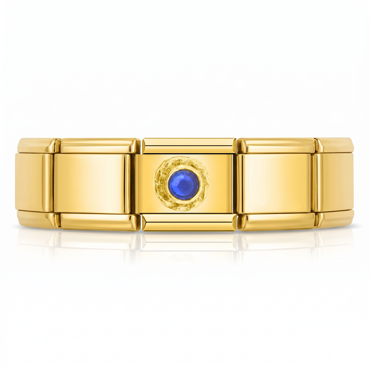 Charm Piedra azul zafiro transmite elegancia y sofisticación en pulsera italiana de eslabones