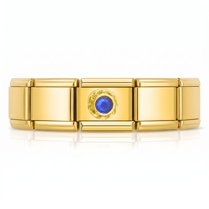 Charm Piedra azul zafiro transmite elegancia y sofisticación en pulsera italiana de eslabones