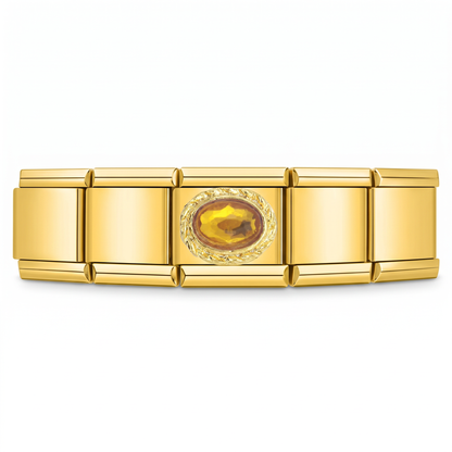 Charm piedra amarilla brillante transmite energía en pulsera italiana de eslabones