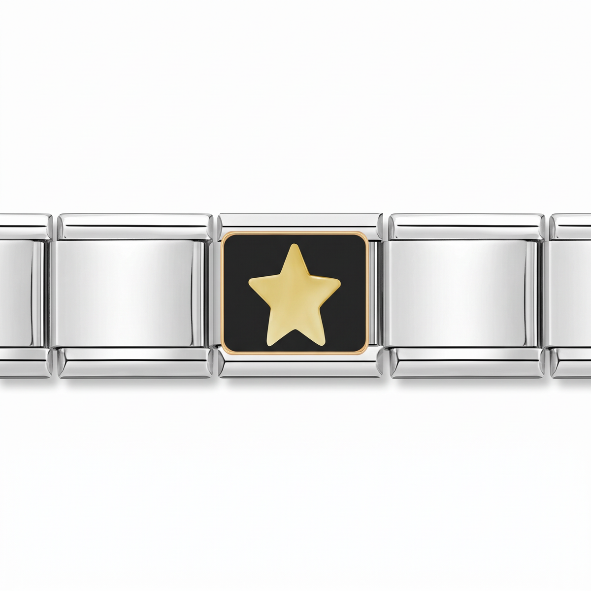 Charm Estrella (Fondo Negro) en pulsera italiana de eslabones