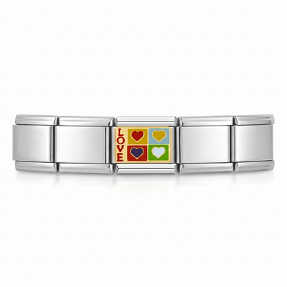 Charm Love (Cuadros) en pulsera italiana de eslabones