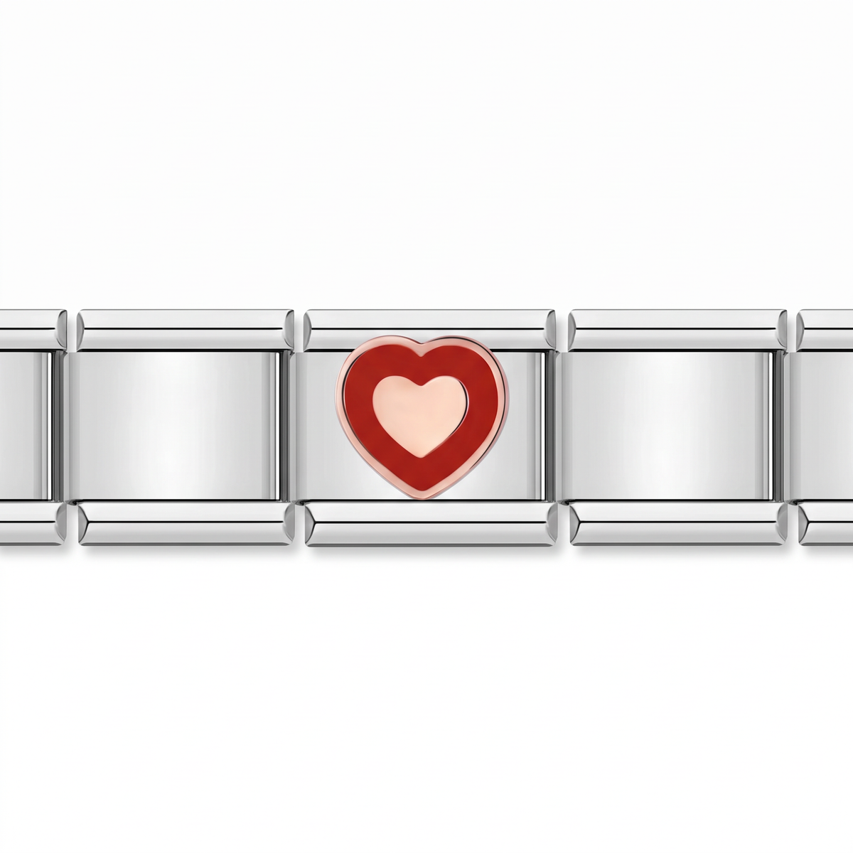 Charm Corazón (Rojo) en pulsera italiana de eslabones