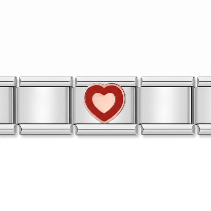 Charm Corazón (Rojo) en pulsera italiana de eslabones