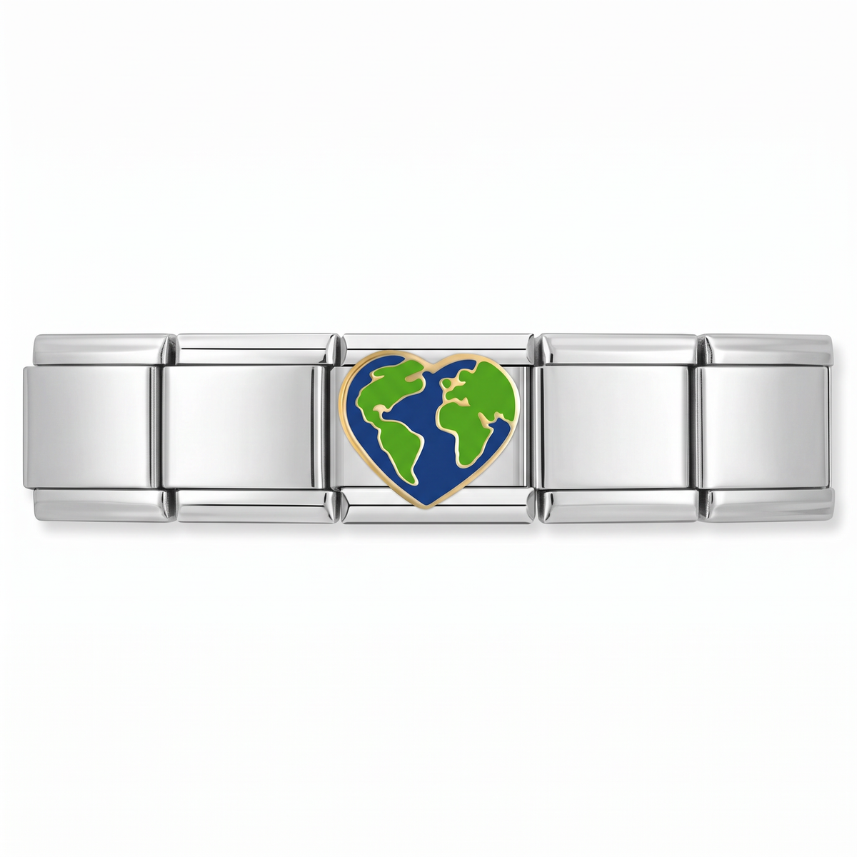Charm Planeta Corazón en pulsera italiana de eslabones
