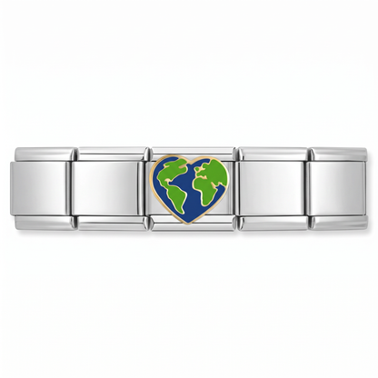 Charm Planeta Corazón en pulsera italiana de eslabones