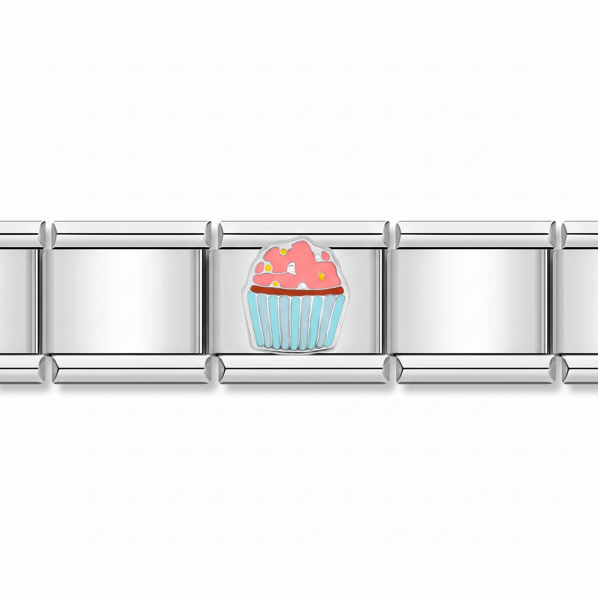 Charm Cup Cake (Rosa) en pulsera italiana de eslabones