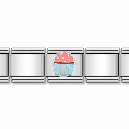 Charm Cup Cake (Rosa) en pulsera italiana de eslabones