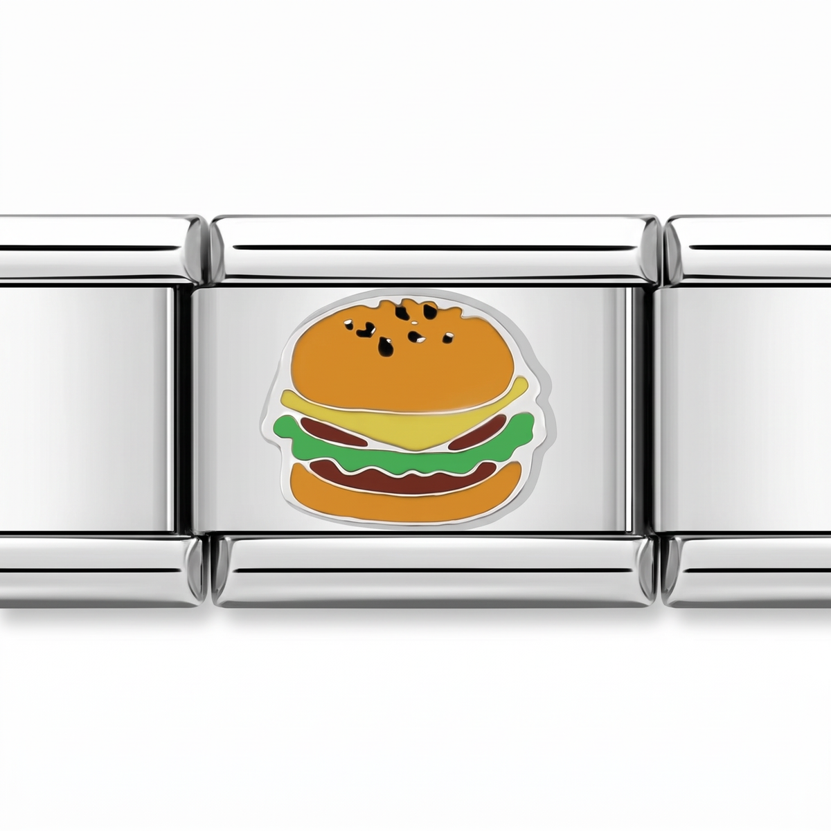 Charm Hamburguesa (Plateado) en pulsera italiana de eslabones