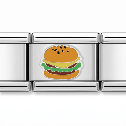 Charm Hamburguesa (Plateado) en pulsera italiana de eslabones