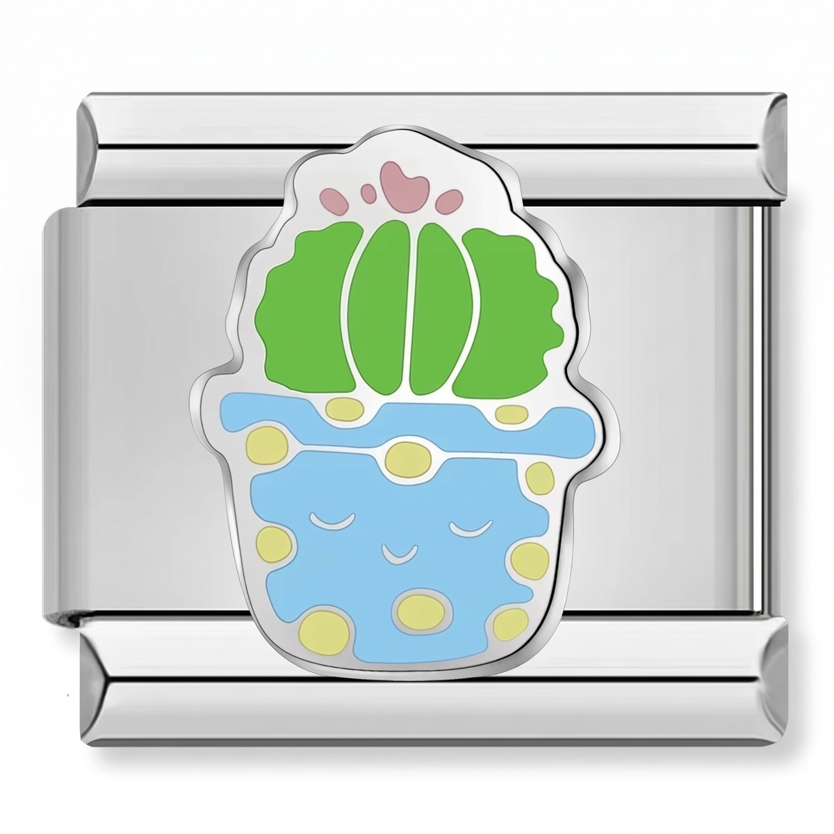 Charm Cactus (Plateado) en pulsera italiana de eslabones