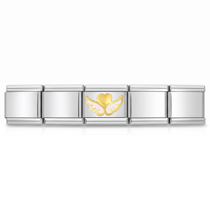 Charm Corazón Alas en pulsera italiana de eslabones