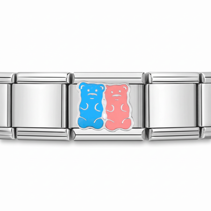 Charm Ositos (Azul y Rosa) en pulsera italiana de eslabones