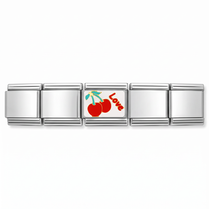 Charm Cereza Love en pulsera italiana de eslabones