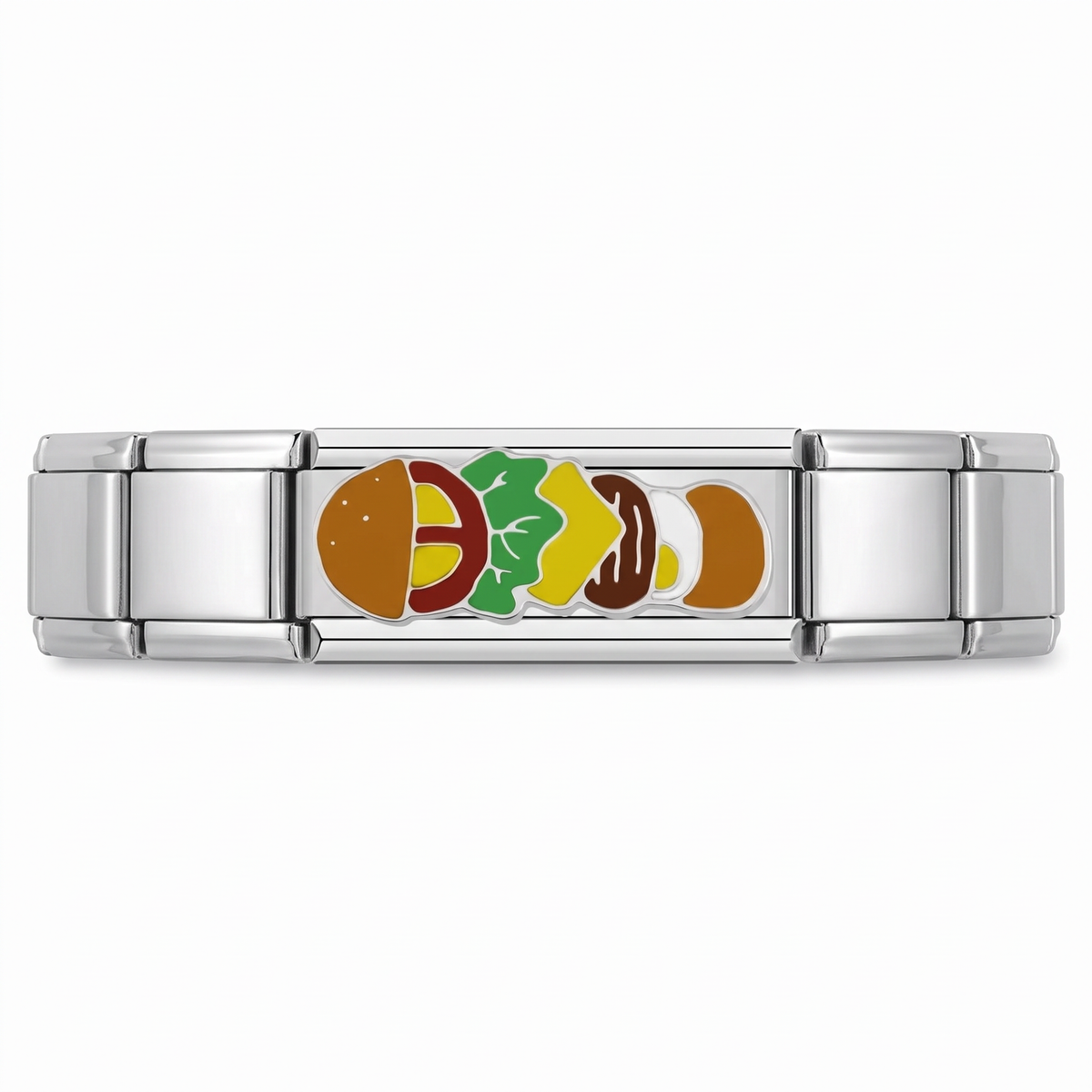 Charm Hamburguesa (Doble, Plateado) en pulsera italiana de eslabones