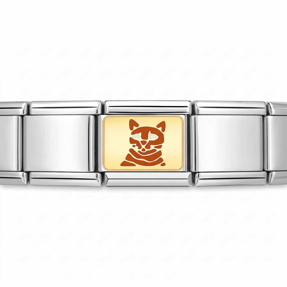 Charm Gato (Naranja) en pulsera italiana de eslabones