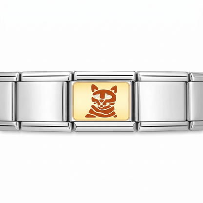 Charm Gato (Naranja) en pulsera italiana de eslabones