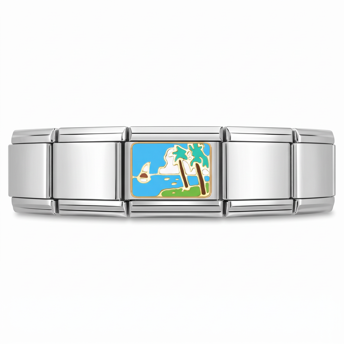 Charm Playa Isla en pulsera italiana de eslabones