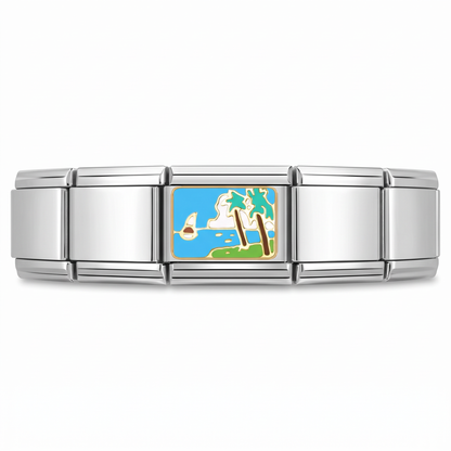 Charm Playa Isla en pulsera italiana de eslabones
