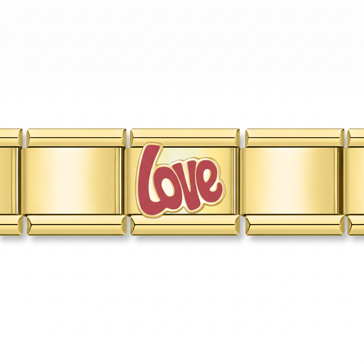 Charm Love (Rojo, Dorado) en pulsera italiana de eslabones