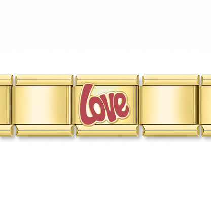 Charm Love (Rojo, Dorado) en pulsera italiana de eslabones