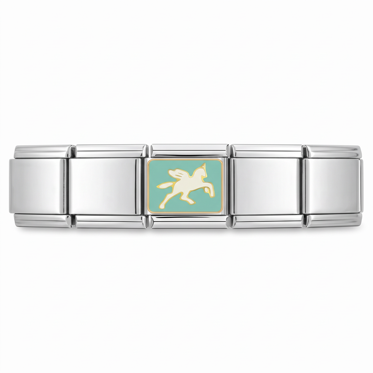 Charm Unicornio (Plateado) en pulsera italiana de eslabones