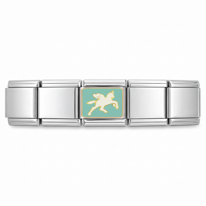 Charm Unicornio (Plateado) en pulsera italiana de eslabones