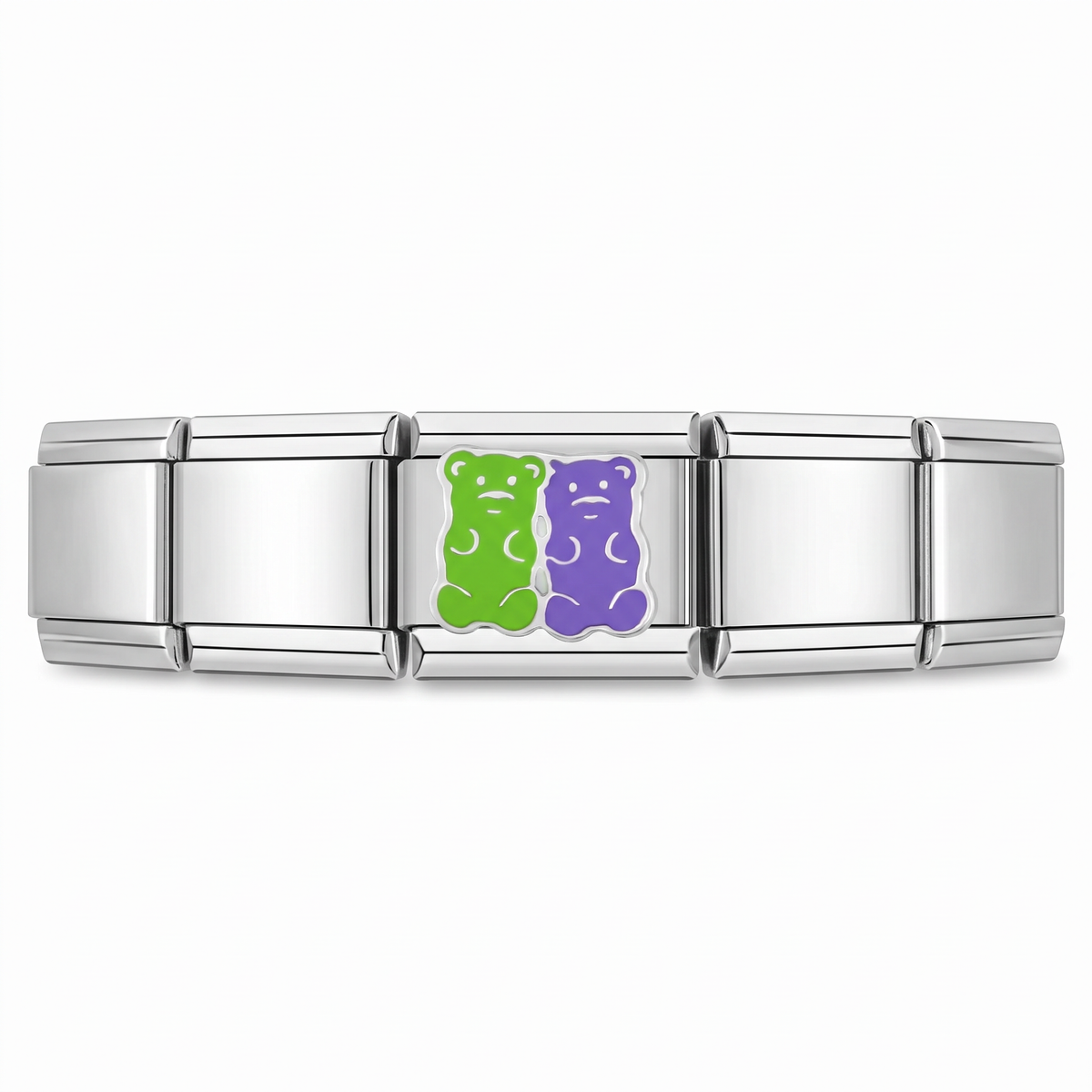 Charm Ositos (Verde y Morado) en pulsera italiana de eslabones