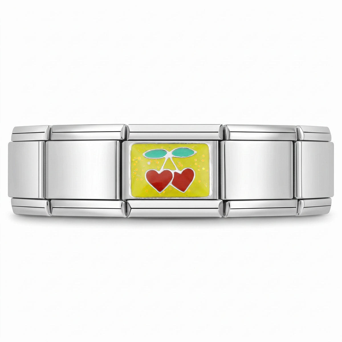 Charm Cerezas de Corazón en pulsera italiana de eslabones