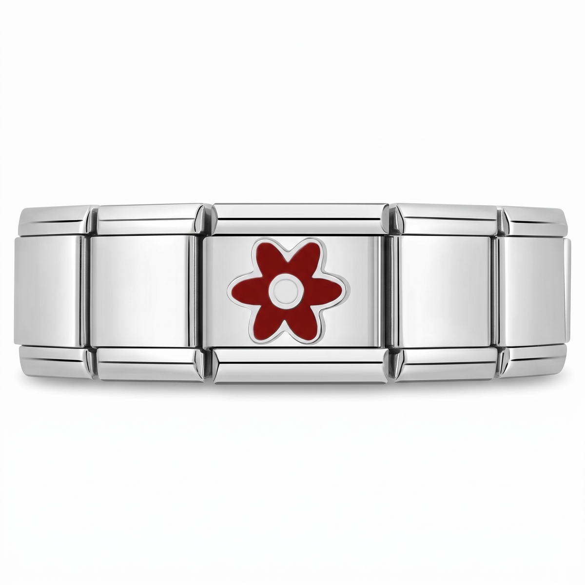 Charm Flor Roja (Pequeña) en pulsera italiana de eslabones