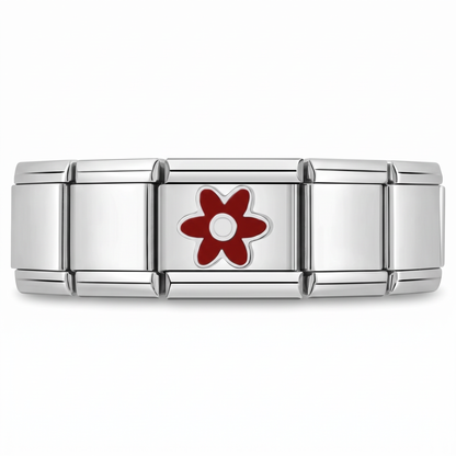 Charm Flor Roja (Pequeña) en pulsera italiana de eslabones