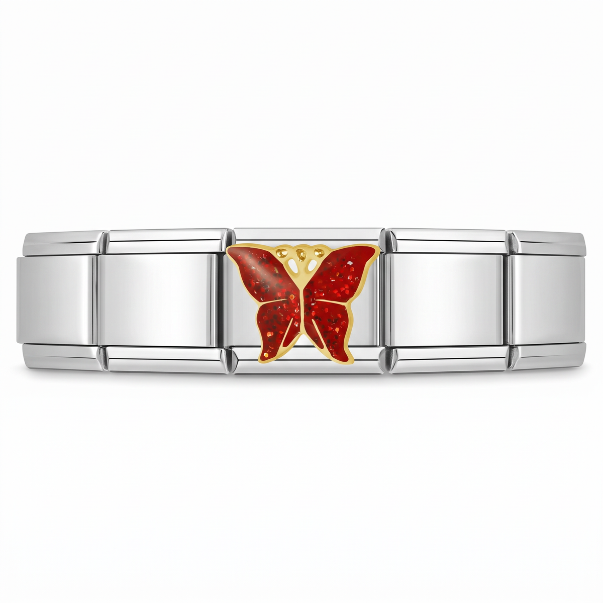 Charm Mariposa Roja en pulsera italiana de eslabones
