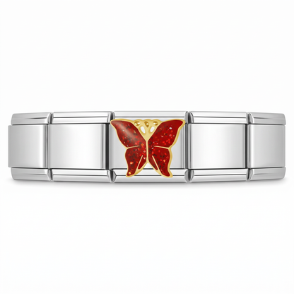 Charm Mariposa Roja en pulsera italiana de eslabones