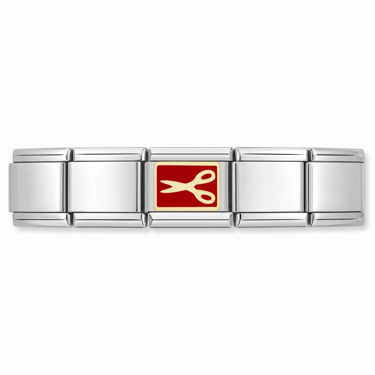 Charm Estilista (Fondo Rojo) en pulsera italiana de eslabones
