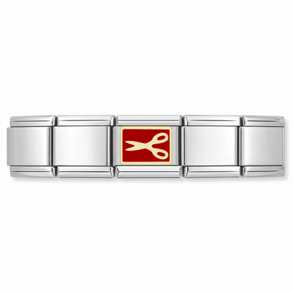 Charm Estilista (Fondo Rojo) en pulsera italiana de eslabones