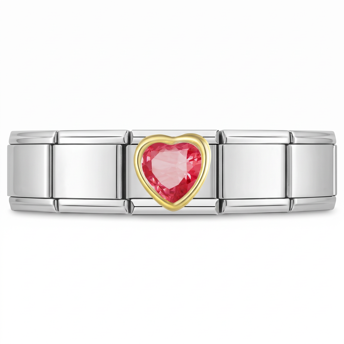 Charm Corazon Brillante (Rojo) en pulsera italiana de eslabones