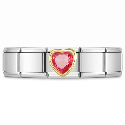 Charm Corazon Brillante (Rojo) en pulsera italiana de eslabones