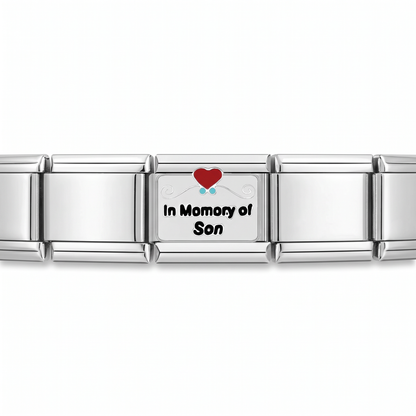 Charm Memoria de un hijo amado en pulsera italiana de eslabones