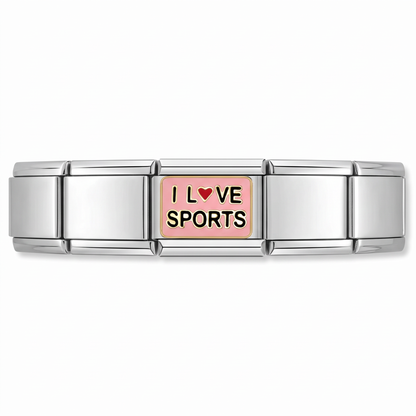 Charm I love sports en pulsera italiana de eslabones