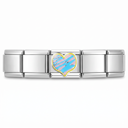 Charm Corazón Azul en pulsera italiana de eslabones