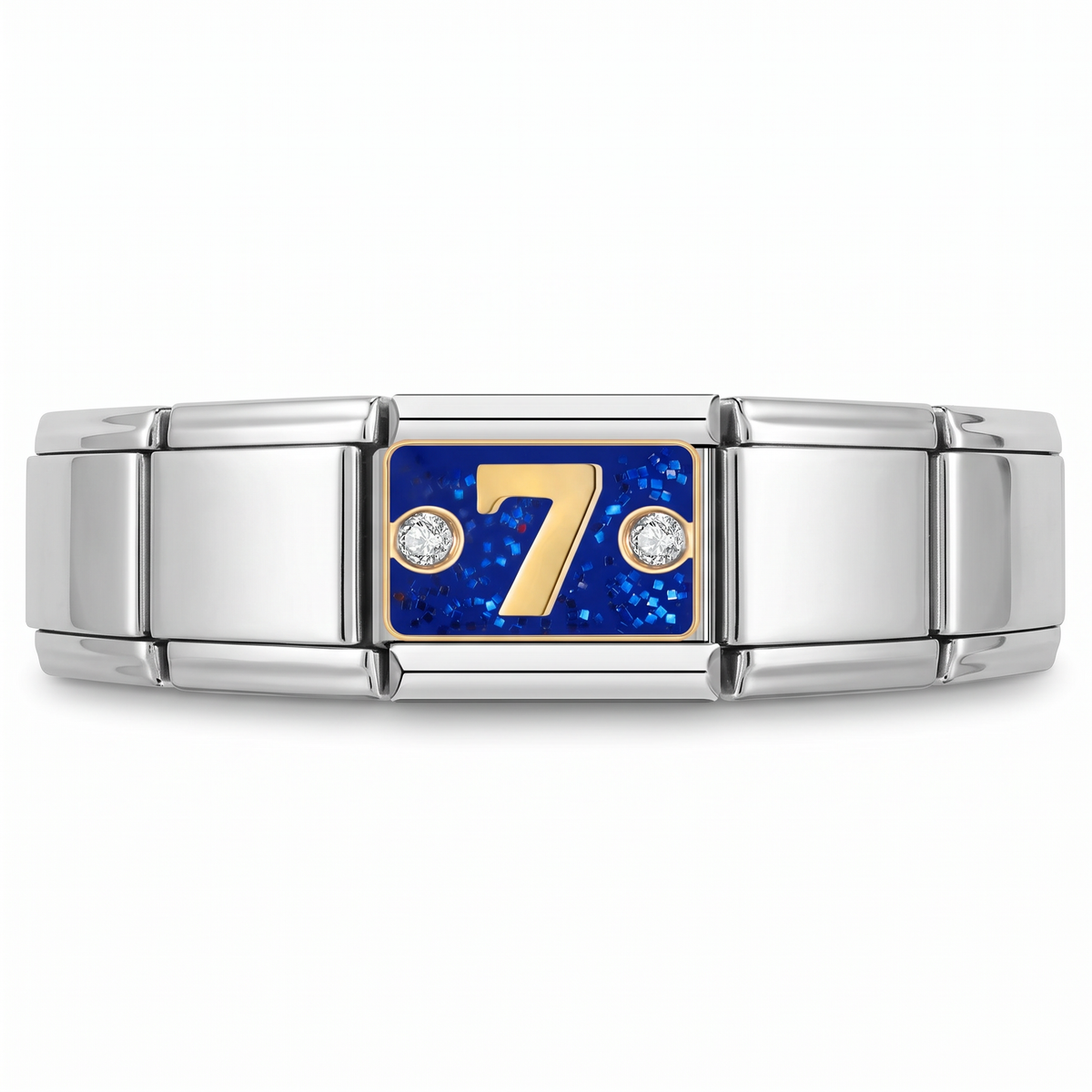 Charm 7 (Plateado) en pulsera italiana de eslabones