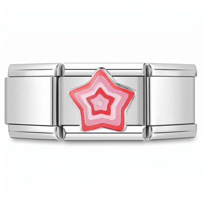 Charm Estrella Rosa (Grande) en pulsera italiana de eslabones