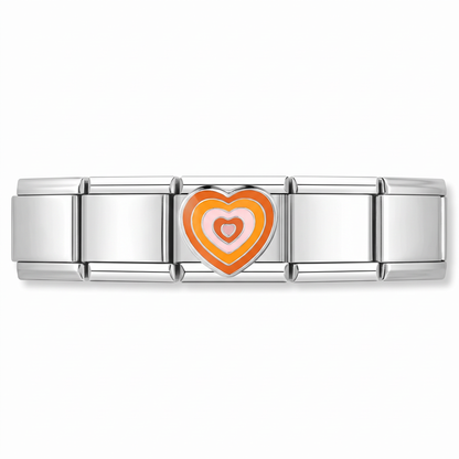 Charm Corazón Naranja en pulsera italiana de eslabones