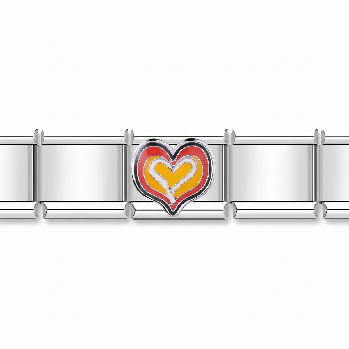 Charm Corazón Naranja Amarillo en pulsera italiana de eslabones