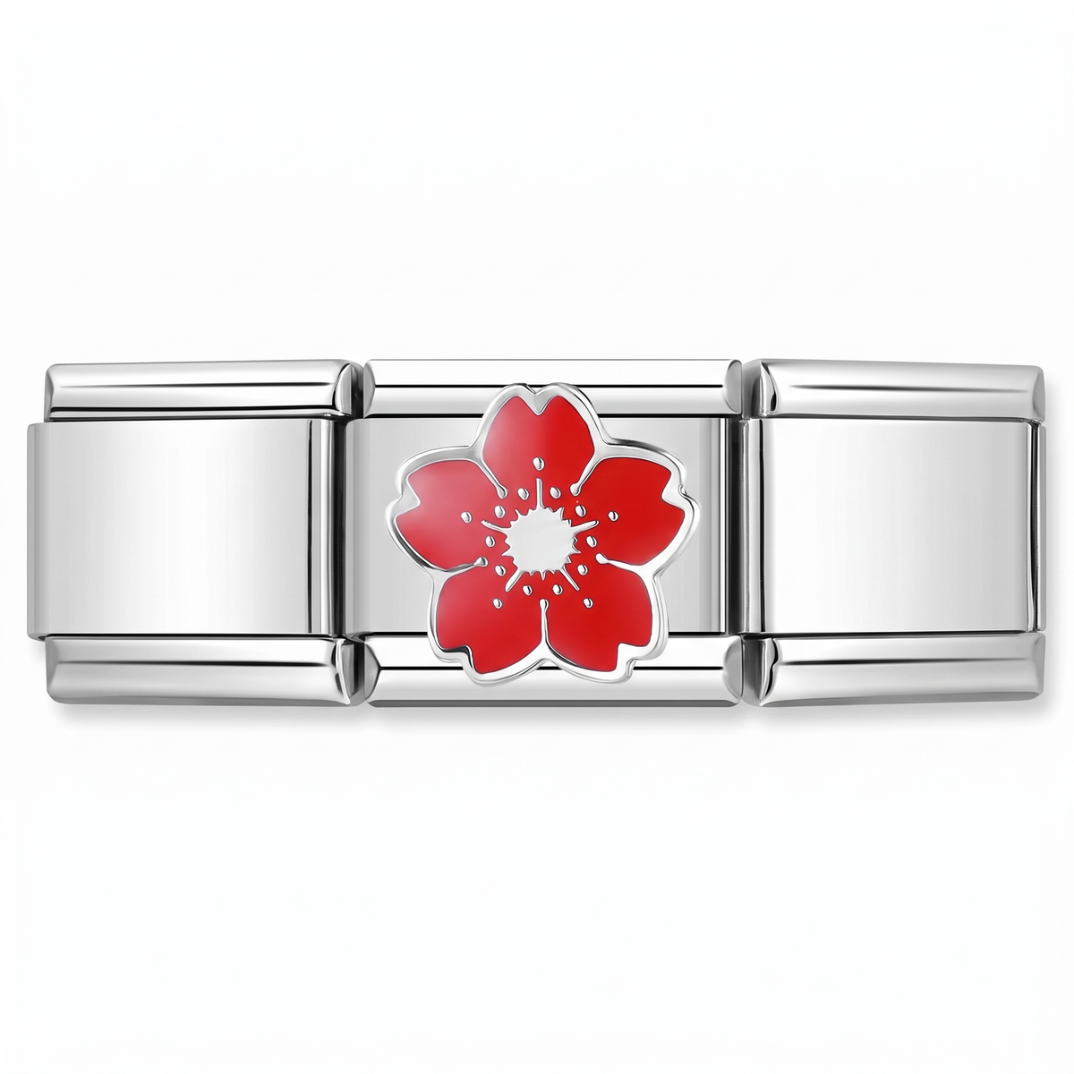 Charm Flor Roja (Cerezo) en pulsera italiana de eslabones