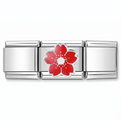 Charm Flor Roja (Cerezo) en pulsera italiana de eslabones