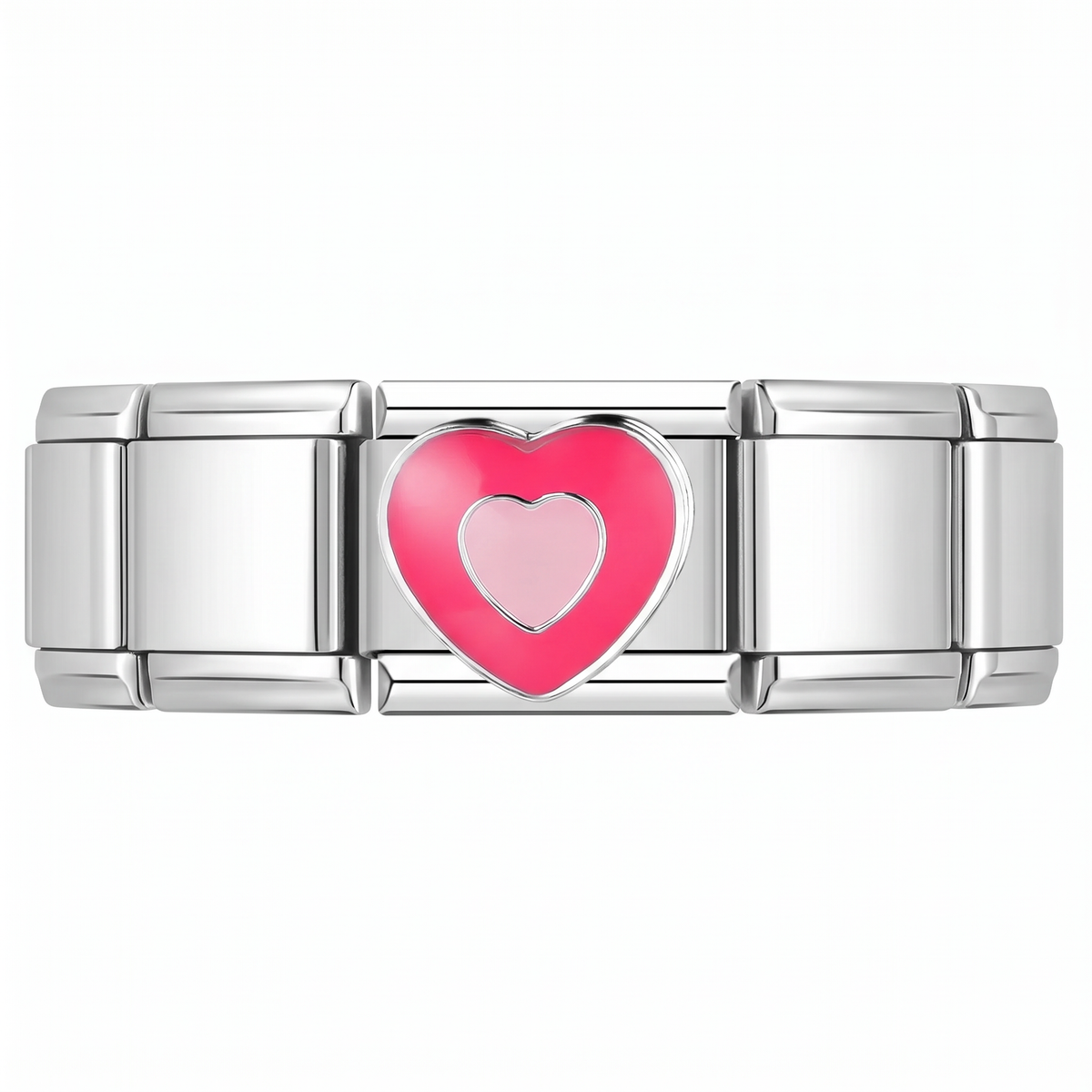 Charm Corazón Rosa (Fucsia) en pulsera italiana de eslabones
