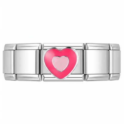 Charm Corazón Rosa (Fucsia) en pulsera italiana de eslabones