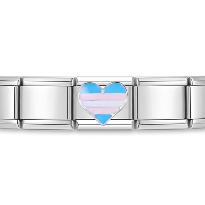 Charm Corazón Azul Rosa en pulsera italiana de eslabones